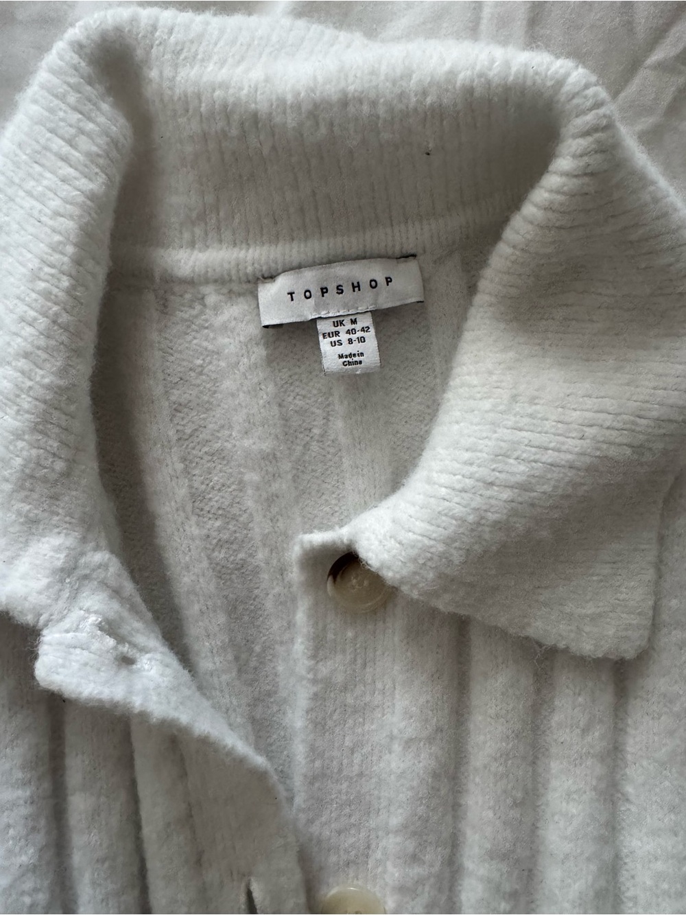Topshop Ribbed Collared Button-Up Sweater - White - Picture 2 of 4